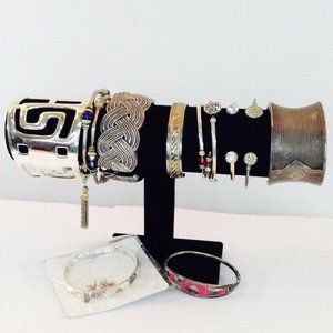 Lot of 10 Silver Tone Bracelets Cuff Open Bangle